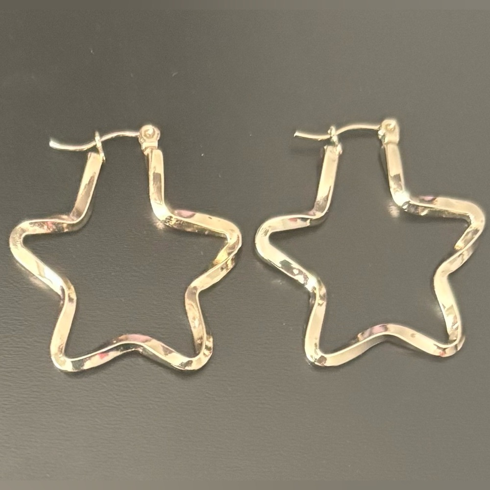Gold Star Hoop Earrings - Picture 2 of 2